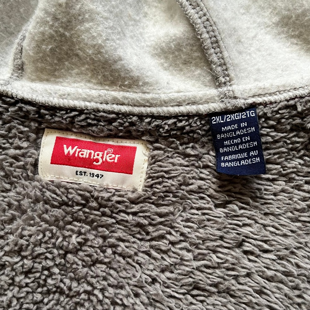 Wrangler Mens Sherpa Lined Plaid Flannel Shirt Jacket Hoodie 2XL - Picture 5 of 9